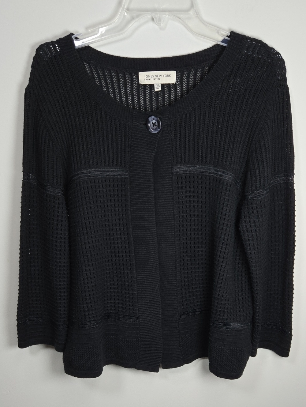 Jones New York Black Open-Knit Button Cardigan